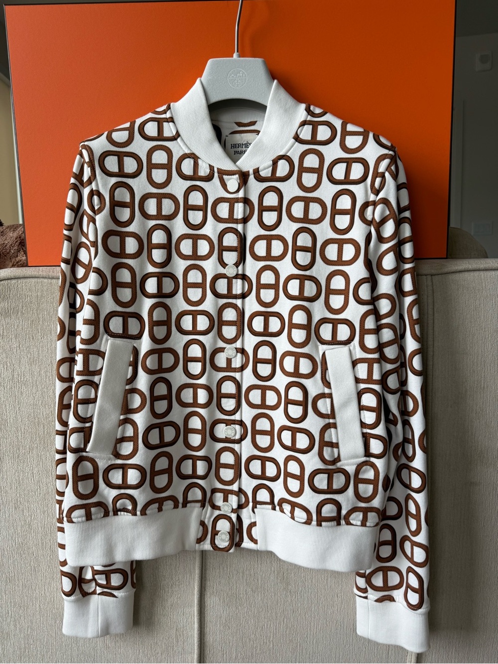 Hermès White Blouson Inspi Teddy Chaine d'Ancre Jacket